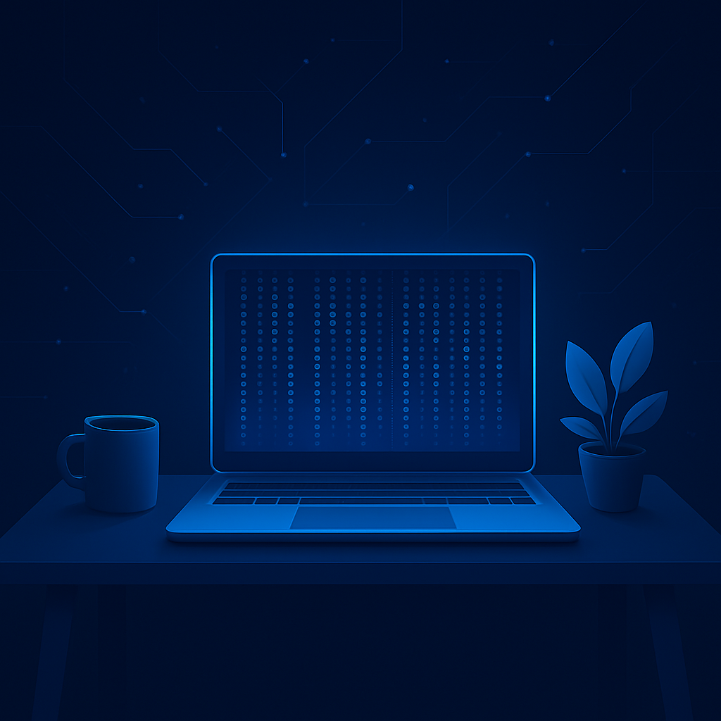 Illustration représentant un poste de travail numérique – création de site internet local pour mairies et artisans.