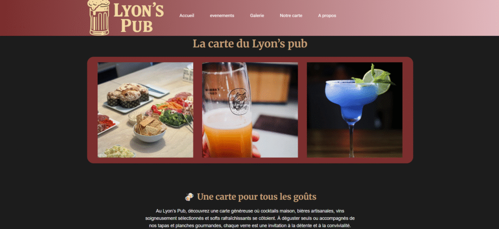 Maquette de site internet pour bar restaurant local– SubNova