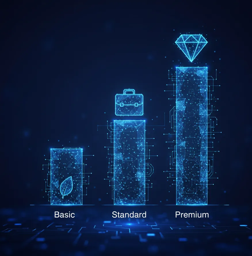 Graphique 3 niveaux formules tarifs création de site internet commerce local