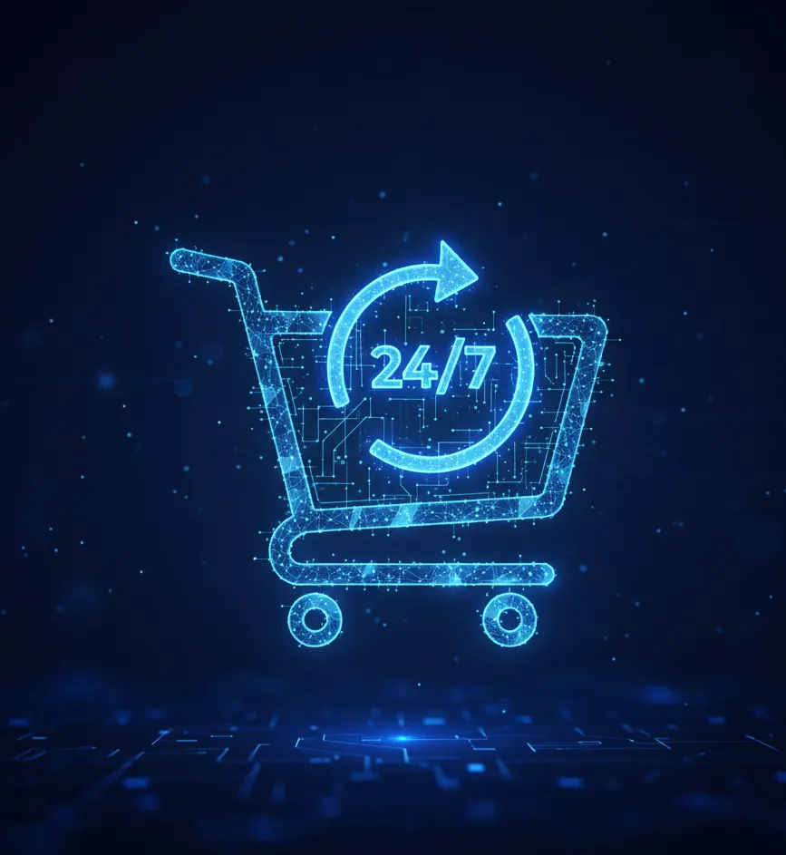 Icône chariot shopping 24h/24 création site internet commerce local